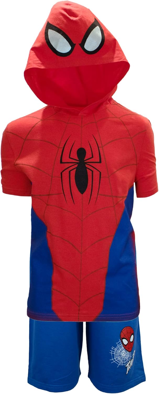 Marvel Avengers Superheroes Miles Morales Black Panther Boys Short Sleeve Hoodie T-Shirt & Shorts Athleisure Short Set